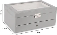NEX™ Gray Double Layer Leather Watch Box with Glass Top