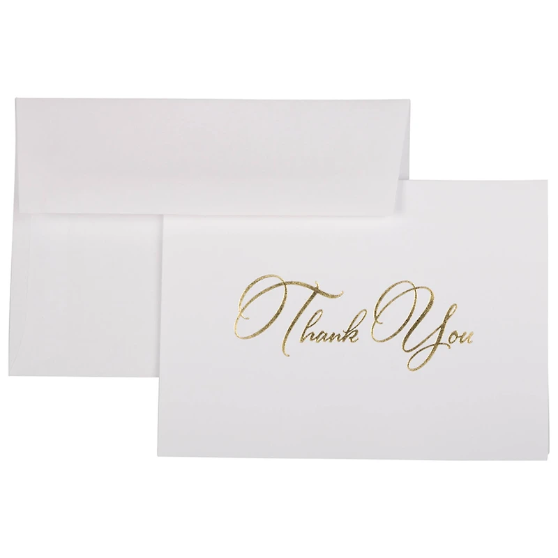 JAM Paper 4.875" x 3.375" Bright White with Gold Script Thank You Cards & Envelopes Set