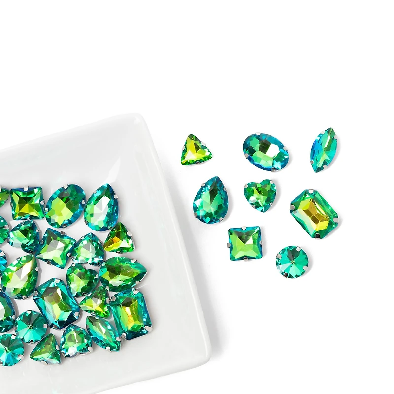 CousinDIY Silver Peridot AB Glass Sew-On Rhinestones, 32ct.