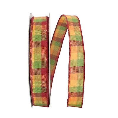 Reliant 1.5" x 50yd. Fall Check Wired Ribbon