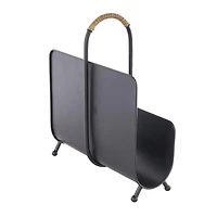 15" Black Metal Modern Decorative Magazine Holder with Loop Shaped Handle