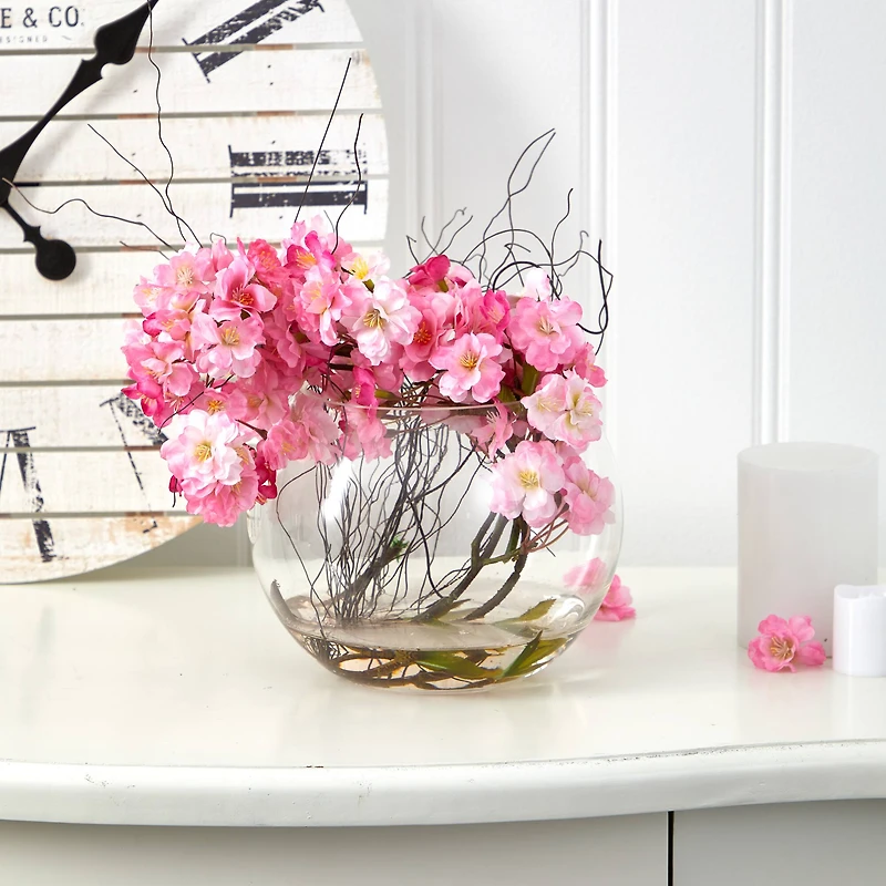 10" Cherry Blossom Arrangement in Glass Vase