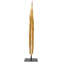 39" Gold Polystone Slim Leaf Abstract Sculpture with Black Metal Stand