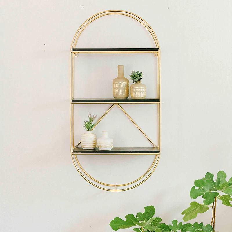 Hello Honey® Metal & Wood Gold Oval Wall Shelf