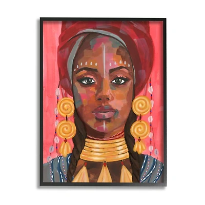 Stupell Industries African Female Portrait with Golden Jewelry Framed Wall Art