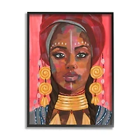 Stupell Industries African Female Portrait with Golden Jewelry Framed Wall Art