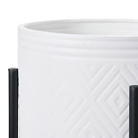 Hello Honey® White & Black Boho Embossed Metal Planters with Stands Set