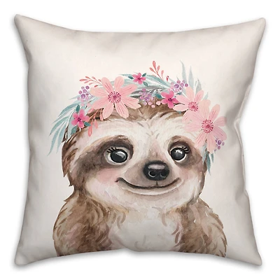 Sloth With Flowers 18" x 18" Throw Pillow