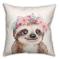Sloth With Flowers 18" x 18" Throw Pillow