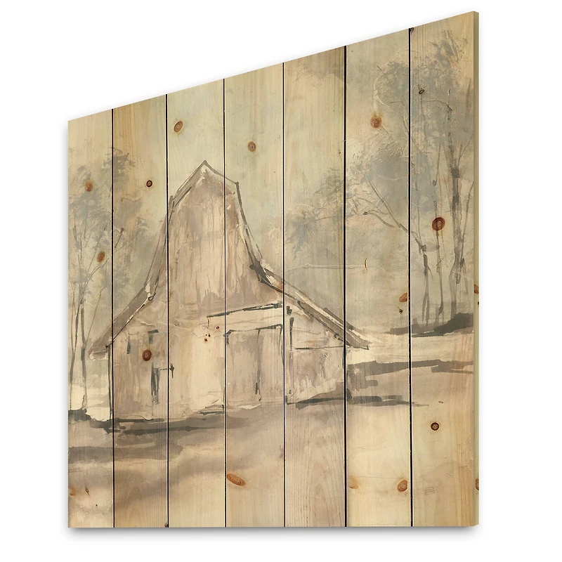 Designart - Farmhouse Barn Grey VI - Modern Farmhouse Print on Natural Pine Wood