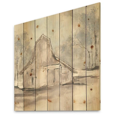 Designart - Farmhouse Barn Grey VI - Modern Farmhouse Print on Natural Pine Wood