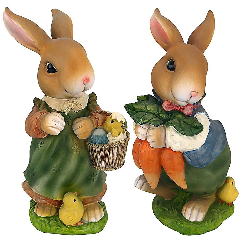 Design Toscano 12" Bunny Hop Lane Mother & Father Rabbit Statue Set