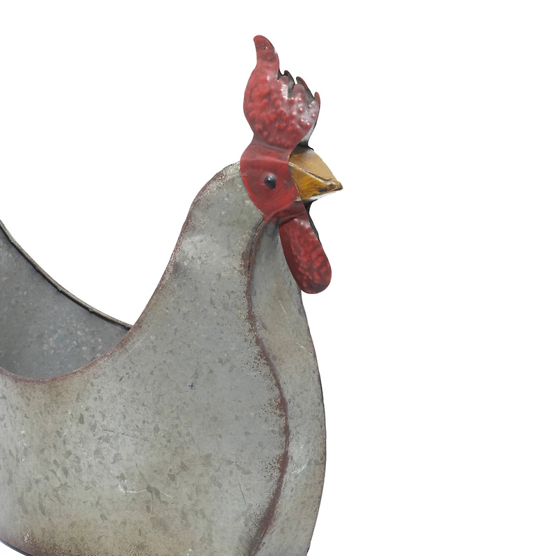 16" Gray Metal Farmhouse Chicken Planter