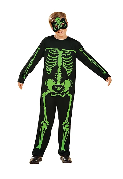Medium Black & Green Skeleton Child Costume