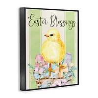 Stupell Industries Easter Blessings Text Striped Yellow Chick Egg Basket Framed Giclee Art