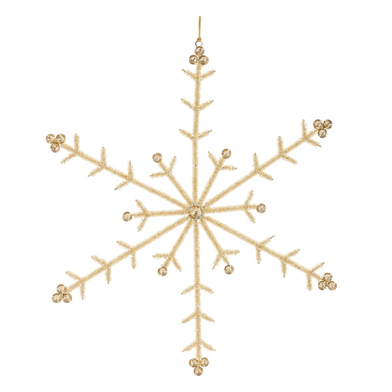 12.25" Gold Beaded Metal Snowflake Ornaments Set