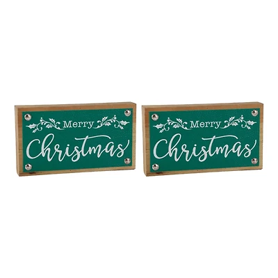 7" Green Merry Christmas Tabletop Décor Sign Set