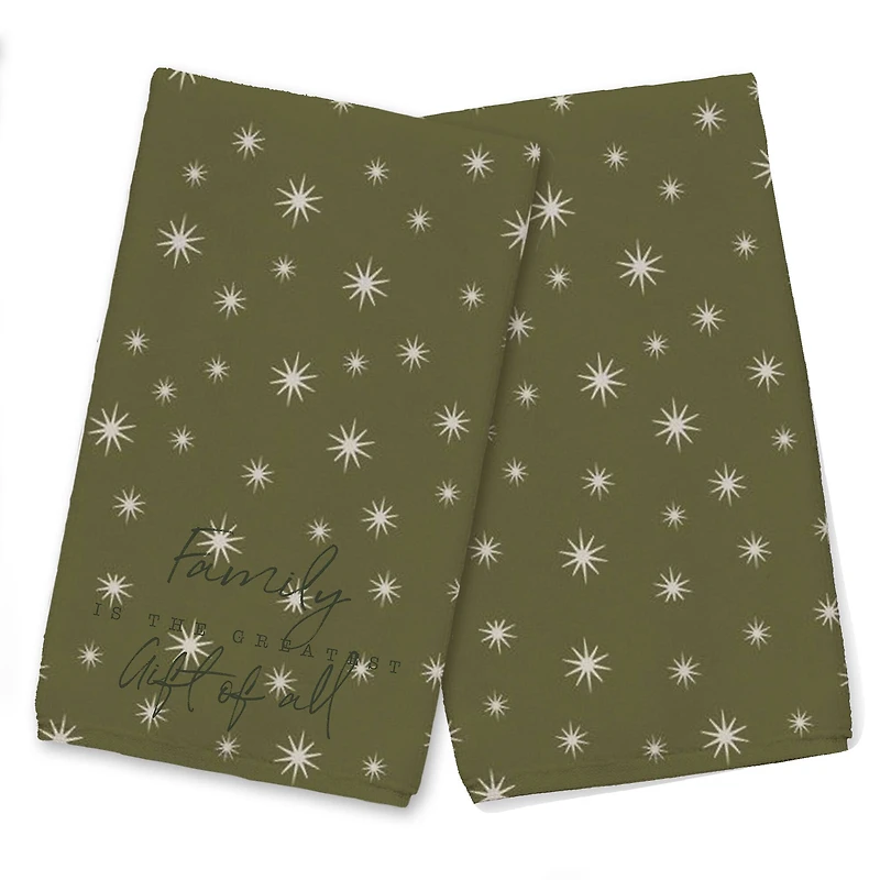Family Greatest Gift Green Twinkle Tea Towel - Set of 2
