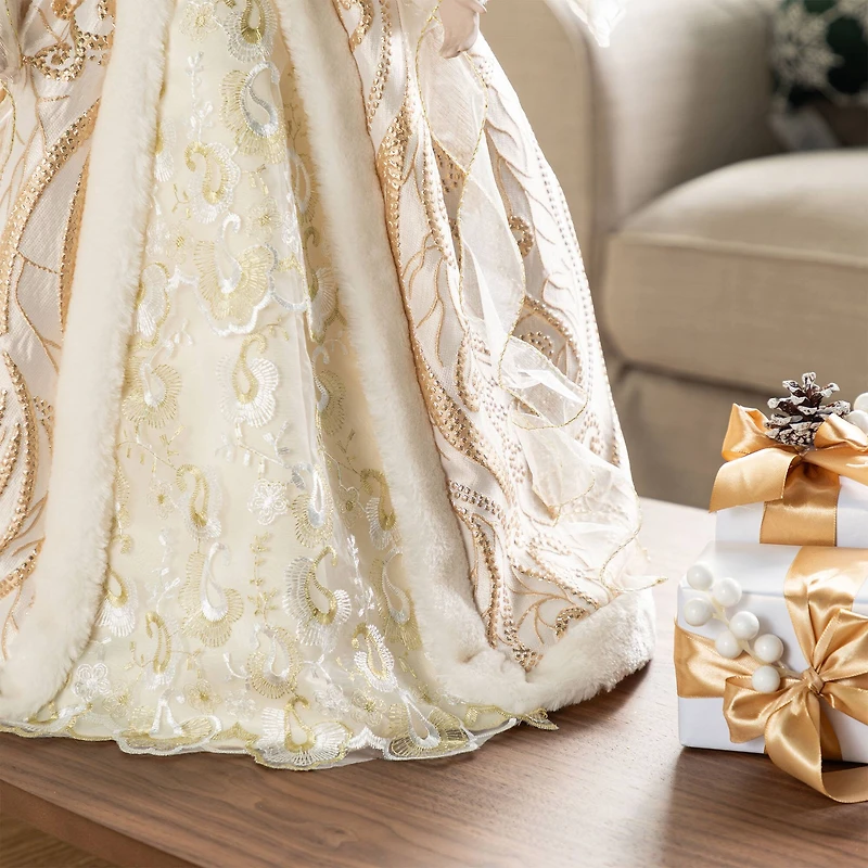 Glitzhome® 24"H Faux Fur & PVC Christmas Elegant Angel Tree Topper with Porcelain Face