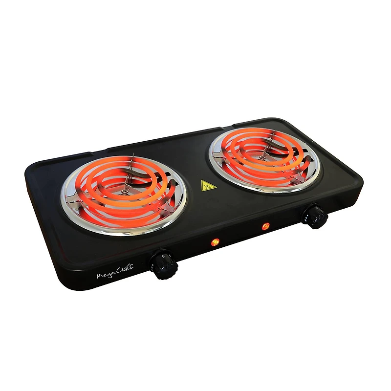 MegaChef Matte Black Electric Portable Lightweight Dual Coil Burner Cooktop Buffet Range