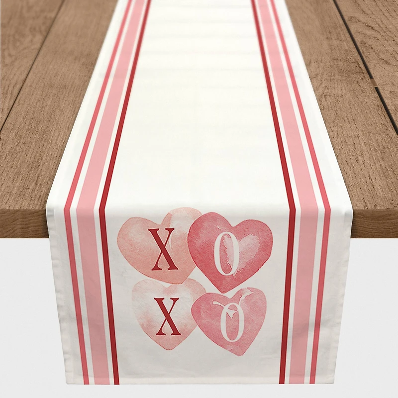 90" Poly Twill XOXO Hearts & Stripes Table Runner