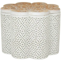 White Metal Quatrefoil Decorative Jars with Wood Carved Lids Set