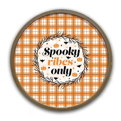 20" Spooky Vibes Only Halloween Plaid Round Framed Print