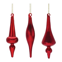 6" Red Ribbed Glass Finial Ornament Set