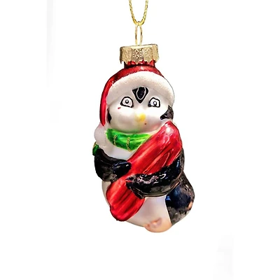 Wizardi 11.81" Festive Penguin Christmas Glass Ornament