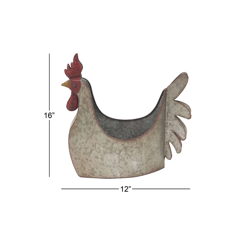 16" Gray Metal Farmhouse Chicken Planter