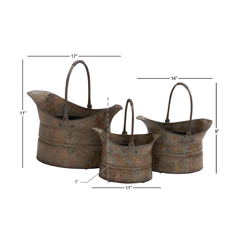 Silver Metal Rustic Planter Set