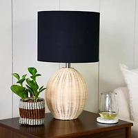 Hello Honey® 20" Natural Boho Woven Rattan Table Lamp with Black Linen Shade