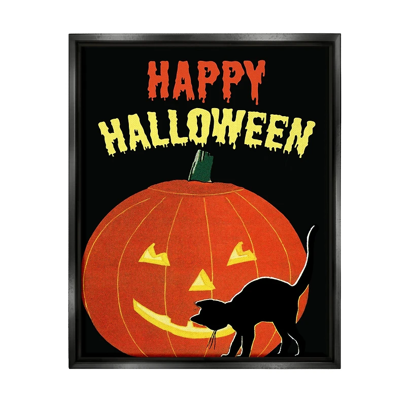 Stupell Industries Happy Halloween Haunted Jack-o-Lantern Framed Floater Canvas Wall Art