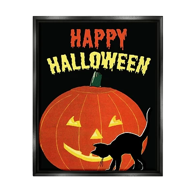 Stupell Industries Happy Halloween Haunted Jack-o-Lantern Framed Floater Canvas Wall Art