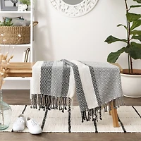 DII® Black Plaid Bold Herringbone Throw