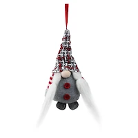 6" Gray & Red Plaid Santa's Helper Gnome Hat Knit Ornament
