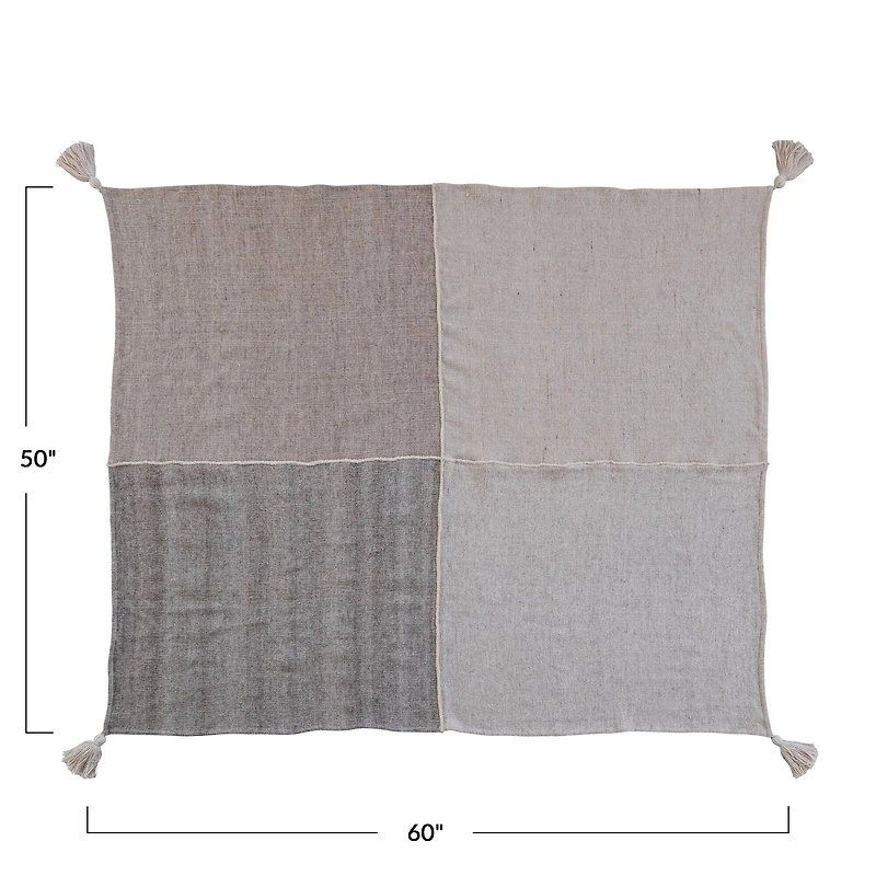 Hello Honey® Natural & Gray Patchwork Throw Blanket with Tassels