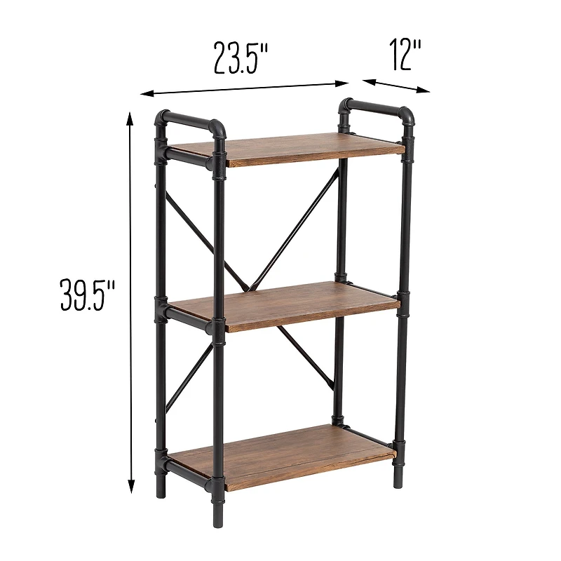 Honey Can Do 3-Tier Industrial Black Bookshelf
