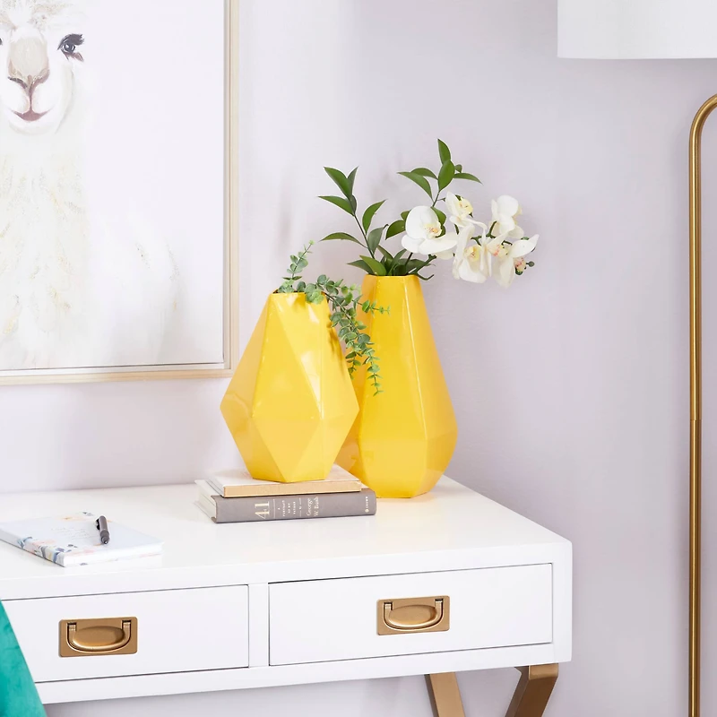 CosmoLiving by Cosmopolitan Yellow Iron Contemporary Vase, 12" x 10"