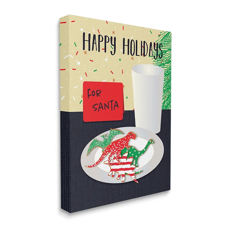 Stupell Industries Happy Holidays Dinosaur Santa Cookies Canvas Wall Art