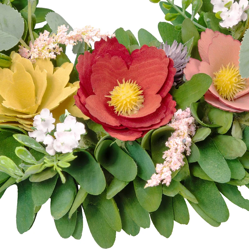 13.75" Wooden Mixed Floral & Foliage Artificial Spring Wreath