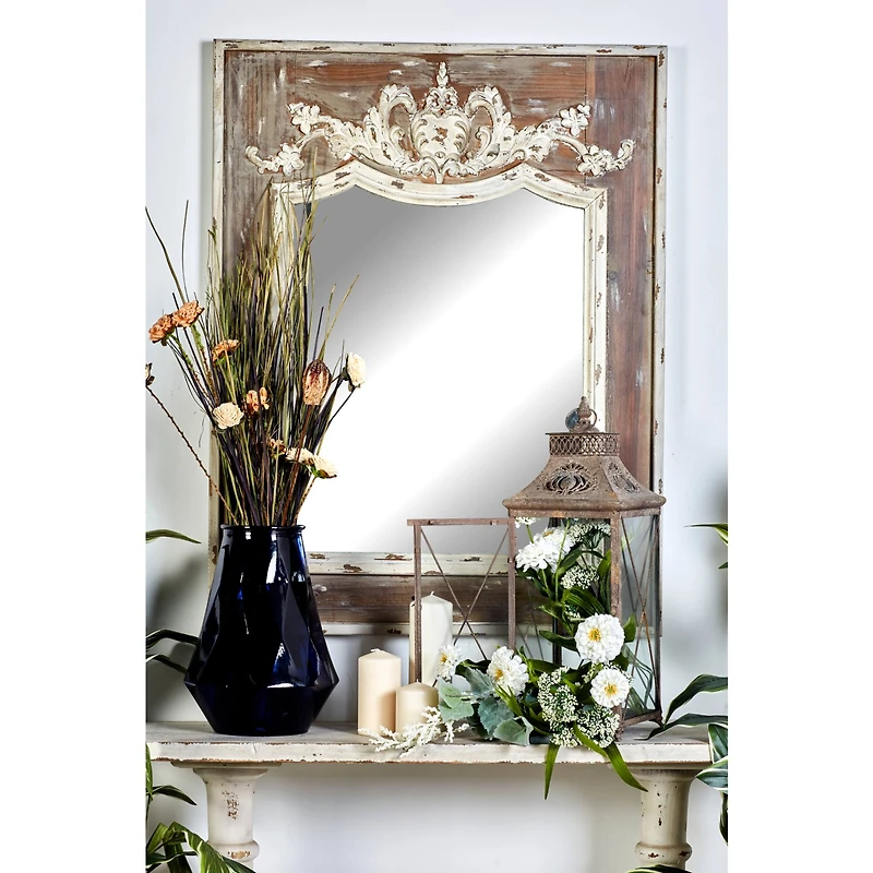43" Brown Wood Rustic Console Mirror