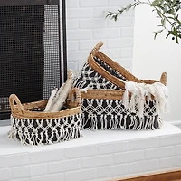 Black Cotton Bohemian Storage Basket Set