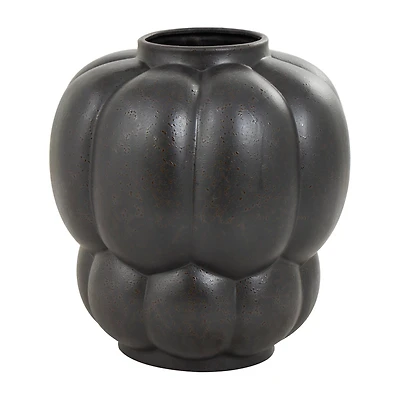 13" Black Speckled Ceramic Bubble Ribbed Vase