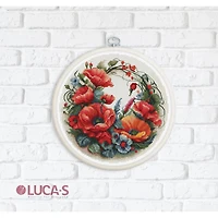 Luca-S Composition with Poppies Counted Cross Stitch Kit with Display Hoop
