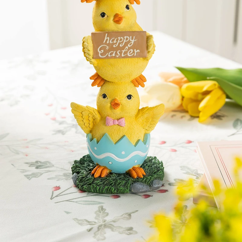 Glitzhome® 13.25" Easter Resin Stackable Chickens Table Decor