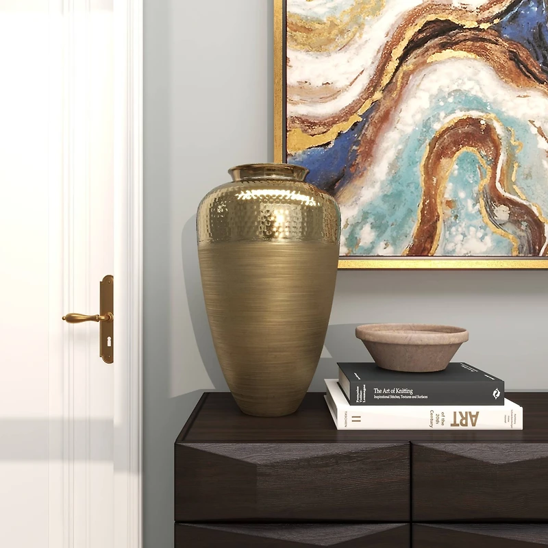 20" Gold Aluminum Brushed Vase with Hammered Top
