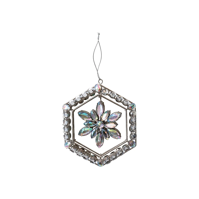 Hello Honey® Silver Hexagon Framed Acrylic Jewel Snowflake Ornament