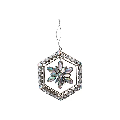 Hello Honey® Silver Hexagon Framed Acrylic Jewel Snowflake Ornament