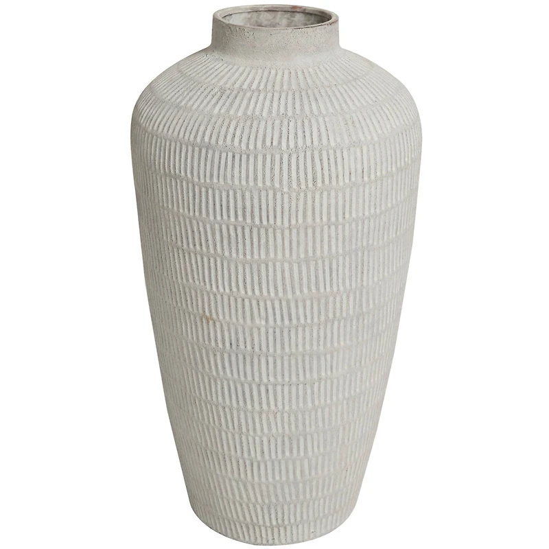 Cream Ceramic Textured Vase with Linear Pattern